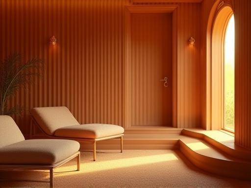 Interieur van een sfeervolle zoutkamer met rustgevende verlichting