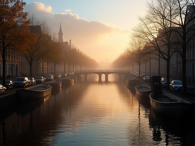 Rustige Amsterdamse gracht met zonsopgang als inspiratiebron voor Zilt & Zen Wellness